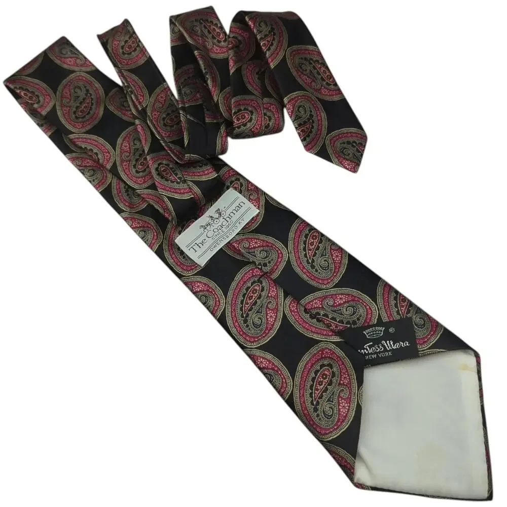 Vintage Countess Mara Men's Tie Dark Medallion‎ Paisley Silk Necktie Made in USA